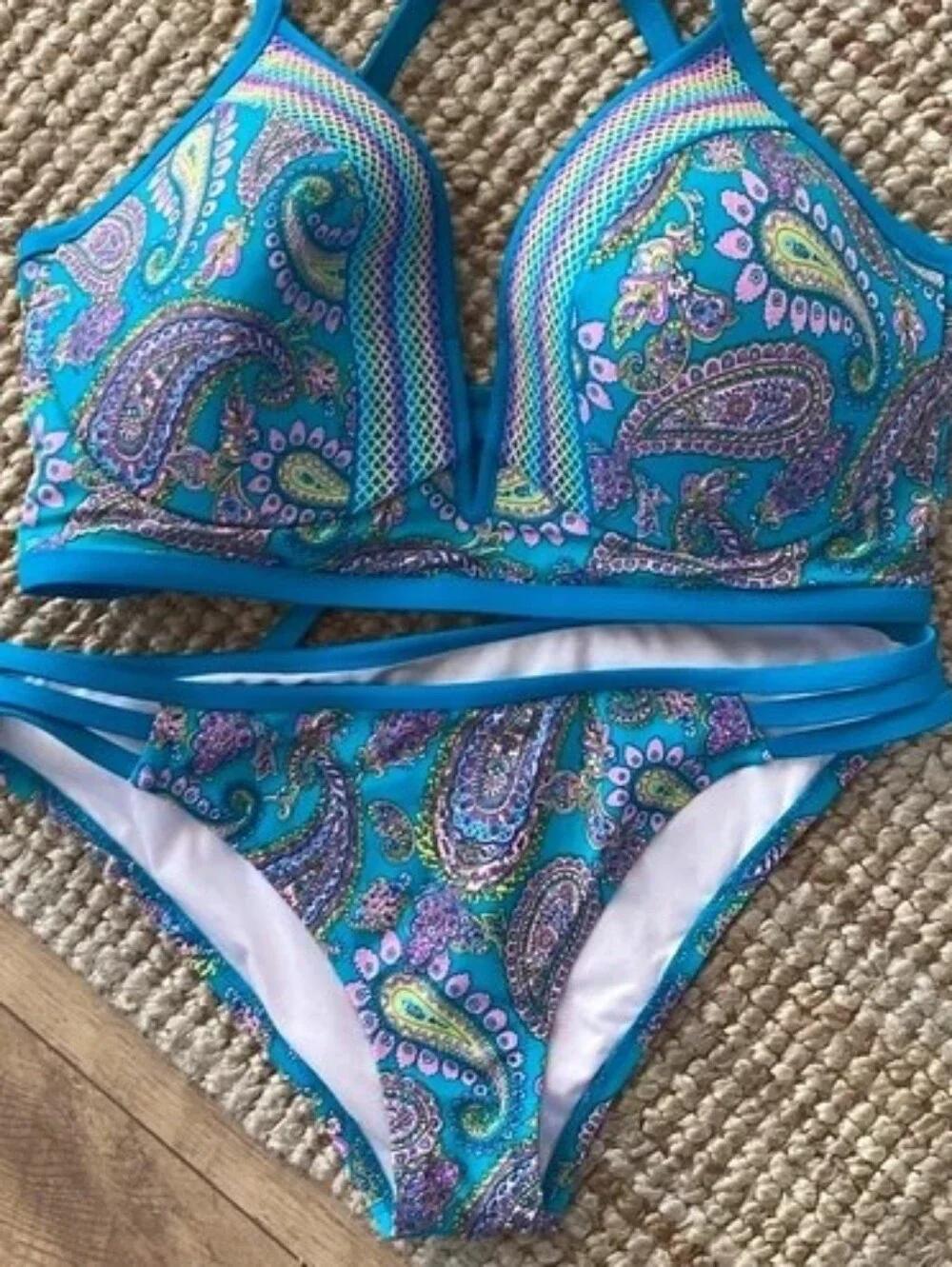 Shade & Shore Turquoise Paisley Strappy Bikini Set